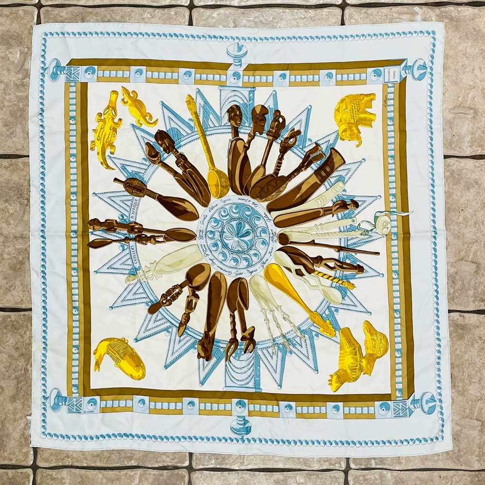 HERMES Vintage CUILLERS D’AFRIQUE Silk Scarf GORGEOUS 💯 AUTHENTIC